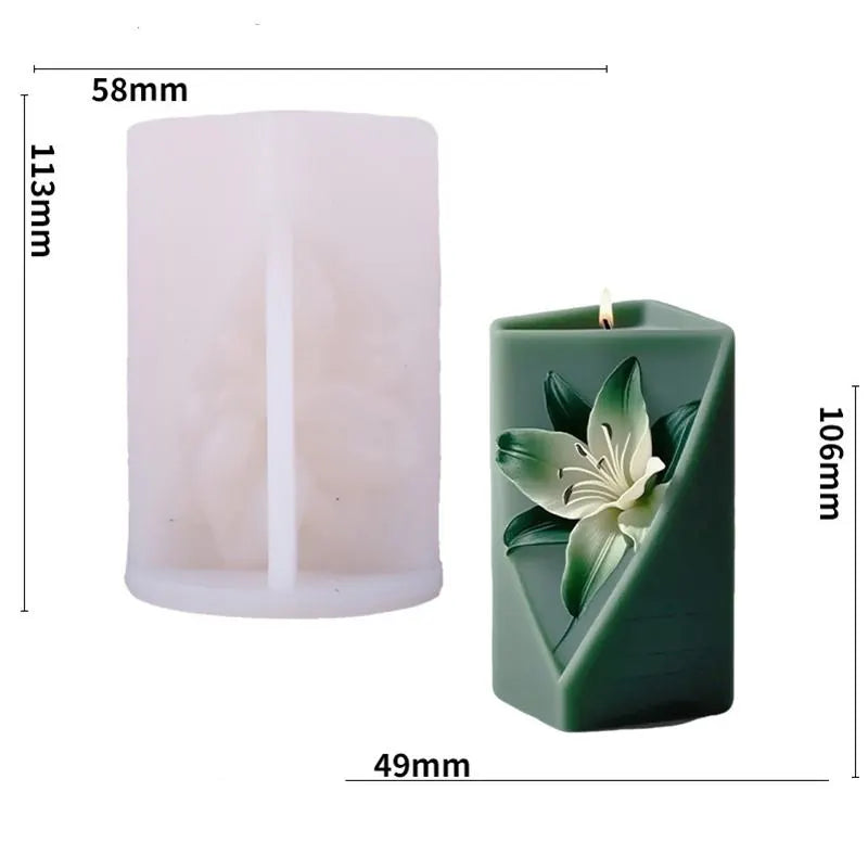 Geometric Pillar Candle Silicone Mold-Lily Flower Candle Mold-Embossed Flower Candle Mold-Aesthetic Candle Mold-Wedding Candle Decor Mold
