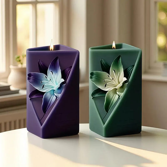 Geometric Pillar Candle Silicone Mold-Lily Flower Candle Mold-Embossed Flower Candle Mold-Aesthetic Candle Mold-Wedding Candle Decor Mold