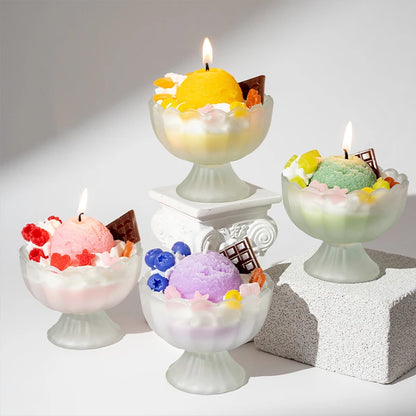 Wholesale Lovely Dessert Cake Dessert Bowl Glass Container Ice Cream Shape Soy Candle Scented Candles
