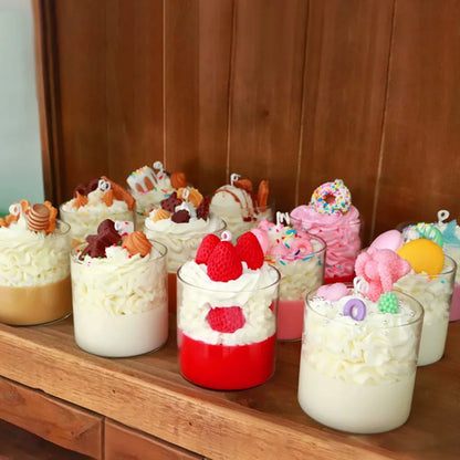 Unique Diy Ice Cream Candles Handmade Layered Strawberry Ice Cream Dessert Scented Candle for Gifts