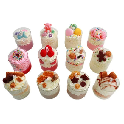 Unique Diy Ice Cream Candles Handmade Layered Strawberry Ice Cream Dessert Scented Candle for Gifts