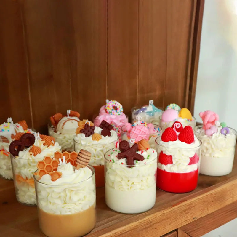 Unique Diy Ice Cream Candles Handmade Layered Strawberry Ice Cream Dessert Scented Candle for Gifts