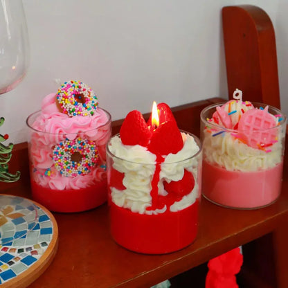 Unique Diy Ice Cream Candles Handmade Layered Strawberry Ice Cream Dessert Scented Candle for Gifts